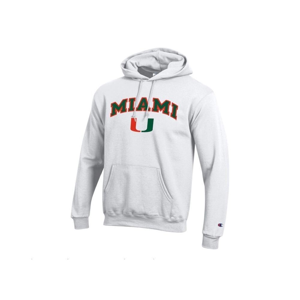 Champion Collegiate | Men’s University of Miami Graphic White Hooded Pullover